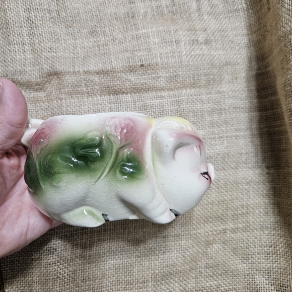 Floral Ceramic Pig Planter Old Vintage Shawnee or American Bisque Lucky Clover - Picture 5 of 14